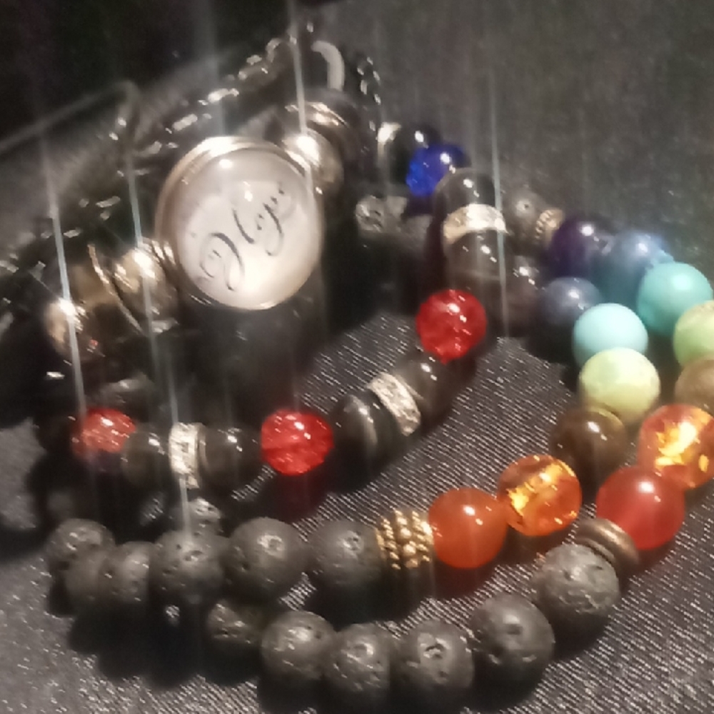 Ginger Snap Charm ,Chakra, 2 black leather braided hope bracelet 4 all together.